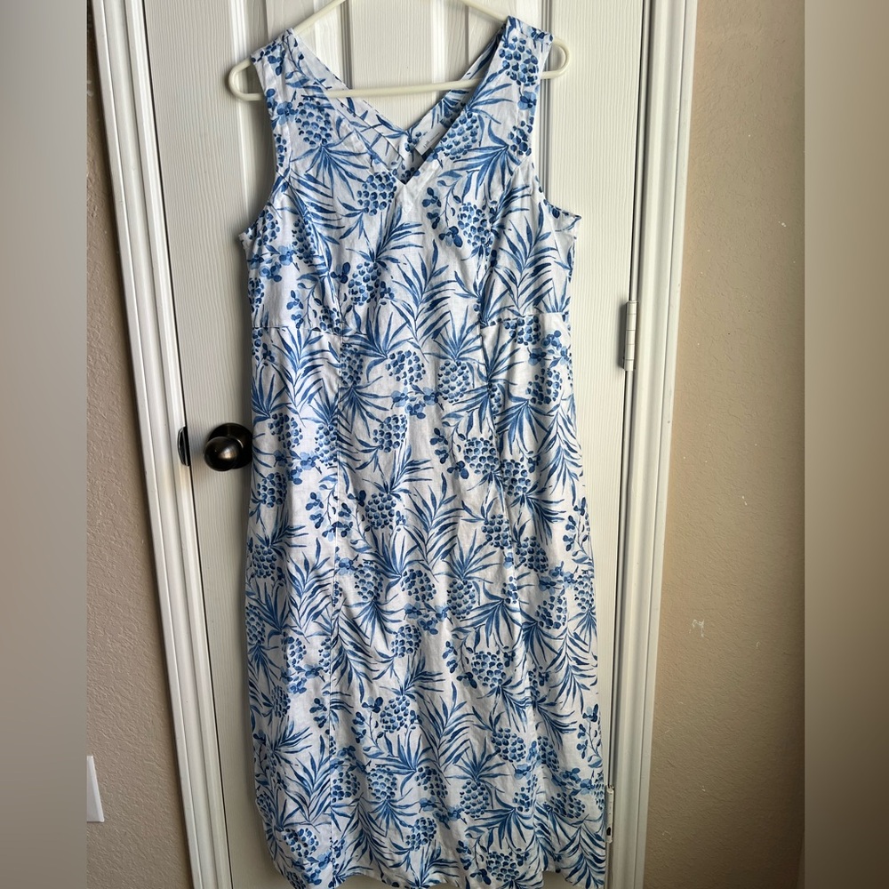 J. Jill White and Blue Floral Midi Dress